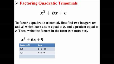 Factoring Quadratic Trinomials Youtube