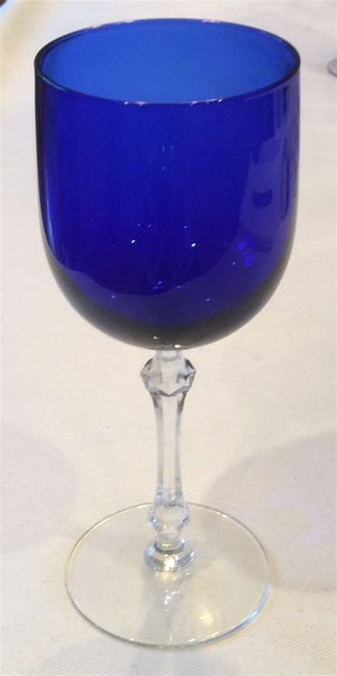 10 1930 S Crystal Cobalt Blue Clear Faceted Stem Water Goblet Stemware Unk390 Blue Stemware