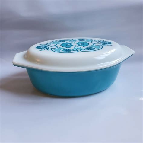 Vtg Pyrex Blue Horizon Turquoise 045 2 5 Qt Large Baking Casserole Dish W Lid Pyrex Vintage