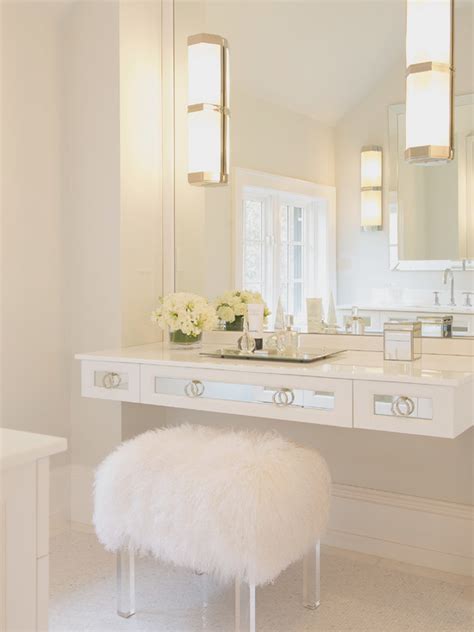A double sink bathroom vanity with makeup table gives the space a further function. Floating Mirrored Vanity - Contemporary - bathroom - Susan ...