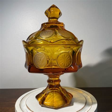 Fostoria Accents Vintage Amber Fostoria Coin Glass Candy Dish Lidded Compote Poshmark