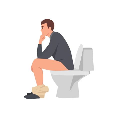 Young Man Sit On Toilet And Daydreaming Flat Vector Illustration