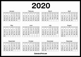 2020 Calendar Printable Free, Horizontal, HD, Black – CalendarzPrint ...
