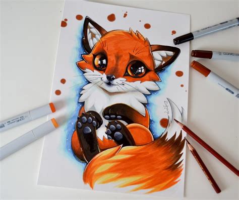 Artstation Fox Cub Animal Drawings Copic Marker