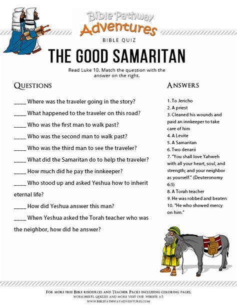 Printable Good Samaritan Activity Sheets