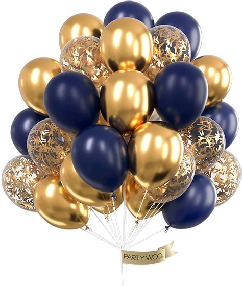 Partywoo Navy Blue Gold Balloons 40 Pcs Latex Balloons Navy Blue