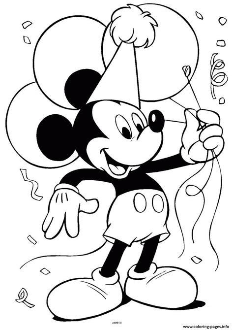 Micky Mouse With Ballons Disney Coloring Page Printable