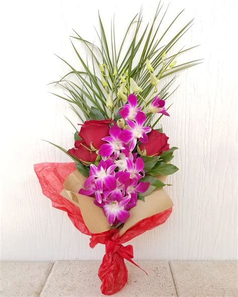 Red Roses And Orchids Wrapped Bouquet In Scottsdale Az Paradise Valley Florist