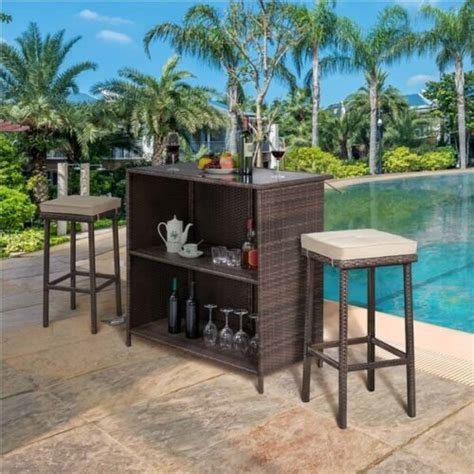 3 Piece Rattan Patio Bar Set Affordable Modern Design Furniture And