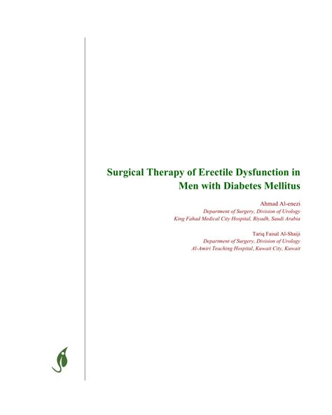 PDF Surgical Therapy Of Erectile Dysfunction In Men With Diabetes Mellitus