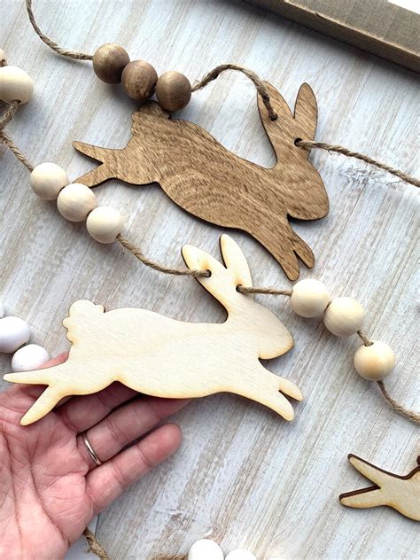Wood Bunny Garland Wooden Spring Garland Neutral Easter Etsy