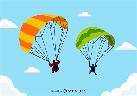 Tandem Paragliders In Flight Vector Download