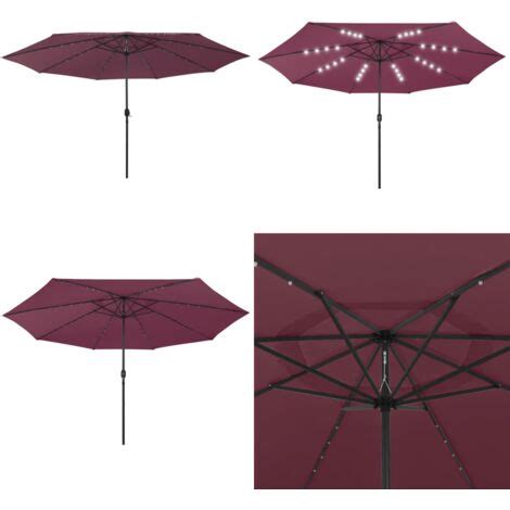 Parasol D Ext Rieur Avec Led Et M T En M Tal Cm Bordeaux Parasol