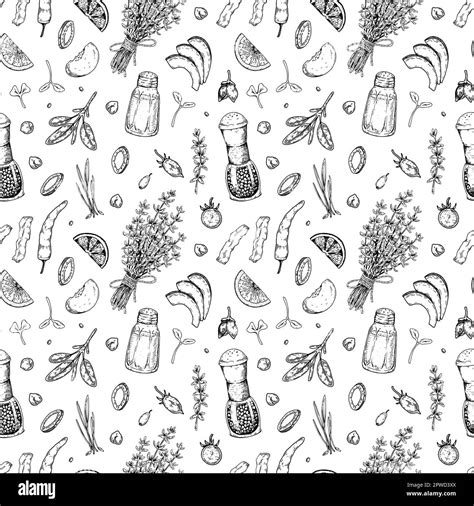 Food Seamless Pattern Vector Illustration In Sketch Style Vintage