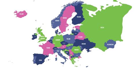 Europe Political Map In 4 Colors With Labels Vector Country Flat