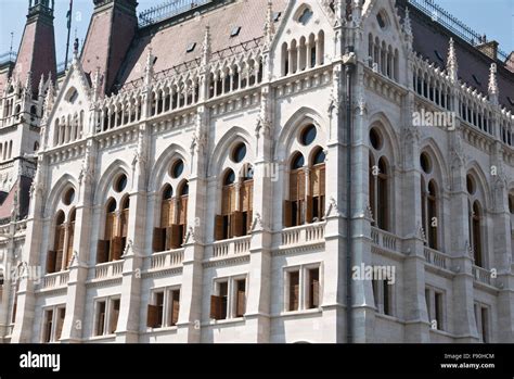 The Windows Of The Hungarian Parliament Building Budapest Hungary
