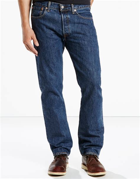Levis Mens 501 Original Mid Rise Regular Fit Straight Leg Jeans Dark Stonewash