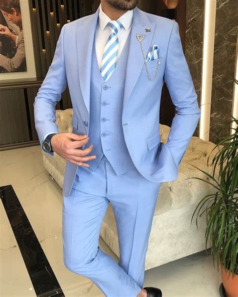Men Sky Blue 3 Piece Suits Wedding Suit Grooms Wear Suit One Etsy