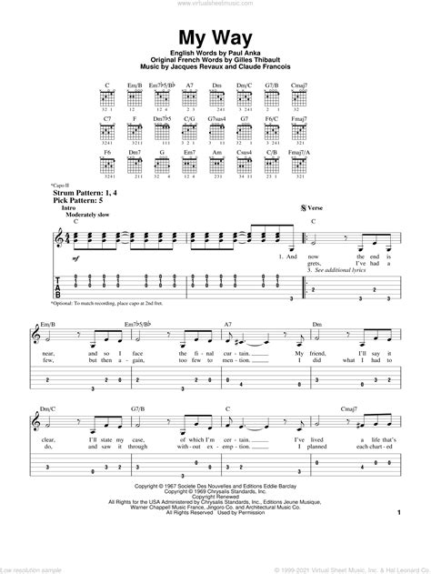 Sinatra My Way Sheet Music For Guitar Solo Easy Tablature