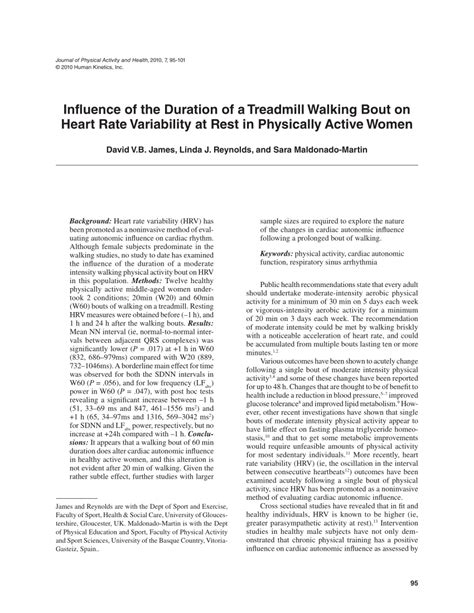 Pdf Influence Of The Duration Of A Treadmill Walking Bout On Heart