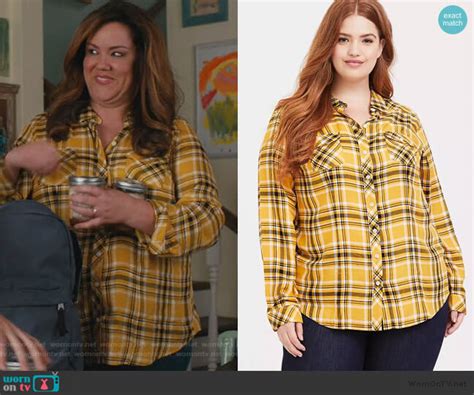 Wornontv Katies Yellow Plaid Shirt On American Housewife Katy Mixon