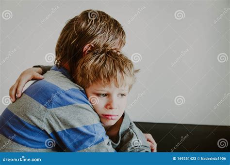 Father Comforting Sad Child Parenting Sorrow Stock Image Image Of