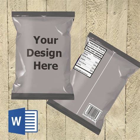 This custom chip bag template is also suitable to pack 1oz of chip bags, cookies, pretzels, crackers, candy, and so on. MUST HAVE Microsoft Word. This will give you the template to design your own chip bags. No ...