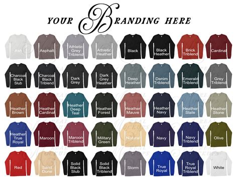 Bella Canvas 3501 Color Chart Unisex Long Sleeve Color Chart Etsy