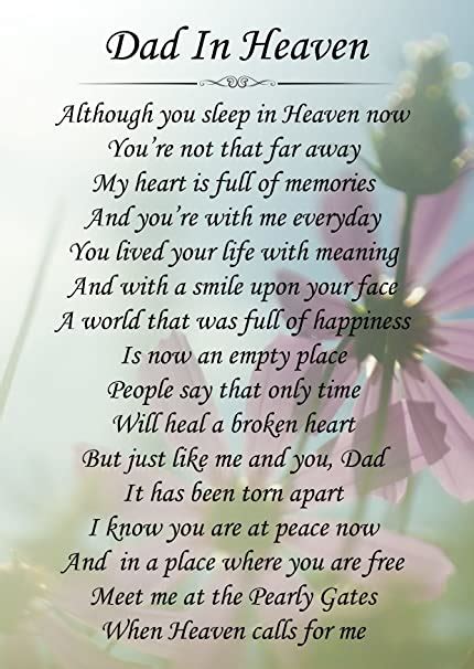 Dad In Heaven Memorial Graveside Poem Keepsake Card Includes Free