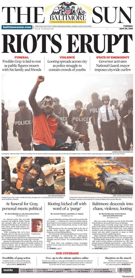 The Baltimore Sun Front Page Captures Violence And Mourning Huffpost