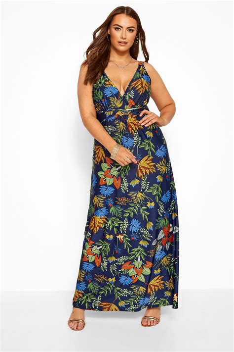 Navy And Green Tropical Maxi Dress Sizes 16 To 36 Yours Clothing