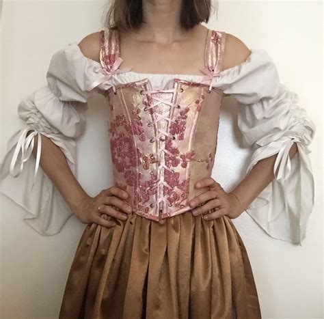 Renaissance Corset Peasant Bodice In Pink Floral With Straps Etsy