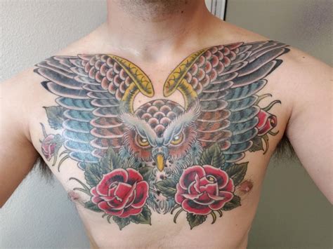Finally Finished My Owl Chest Piece Done By Jim At Triumph Tattoo In