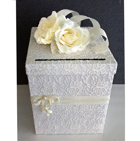 Wedding Card Box Ivory Lace White And Pearl Single By Dazzlinggrace 75