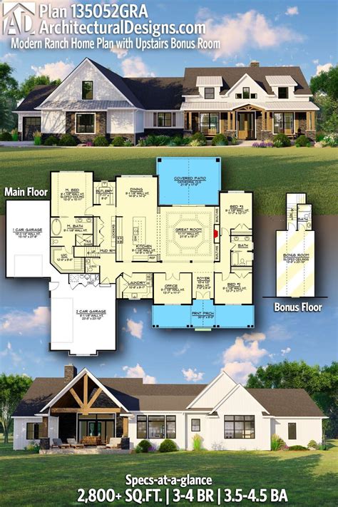 Plan 135052gra Modern Craftsman Farmhouse Plan With Upstairs Bonus