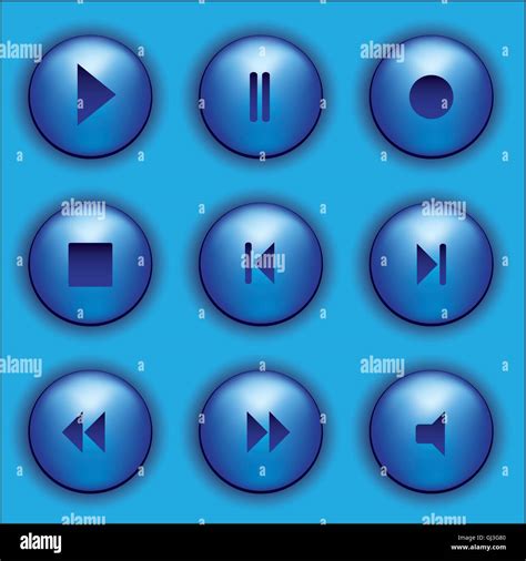 Illustration Of Blue Buttons With Audio Icons Vector Illustratio Stock