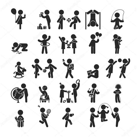 Set Of Children Activities Play And Learn Human Pictogram Icons Stock