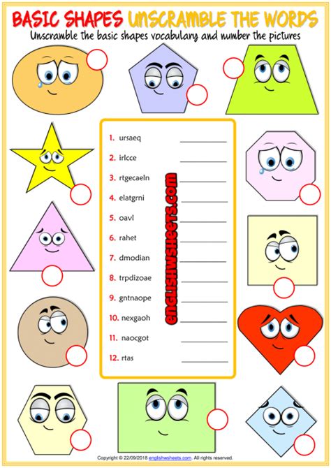 Basic Shapes Unscramble The Words Esl Worksheet For Kids Vocabulary