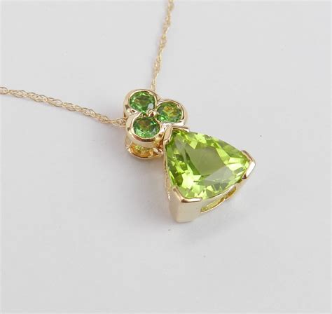 Trillion Peridot Pendant Peridot Necklace 14k Yellow Gold Peridot