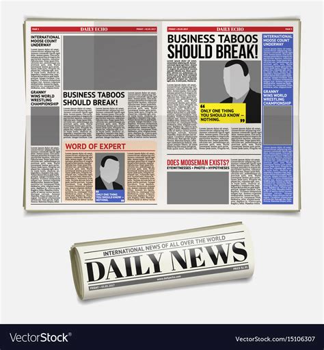 Tabloids are image led, 'popular' newspapers and can be subdivided into two groups:'red tops' and 'middle market' dailies. Daily newspaper template tabloid layout Royalty Free Vector
