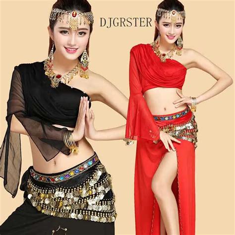 Djgrster Stage Performance Oriental Belly Dancing Clothes 4 Piece Suit Bead Bra Belt And Skirt