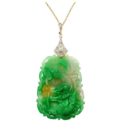 Large Carved Jade Diamond Gold Pendant For Sale At Stdibs