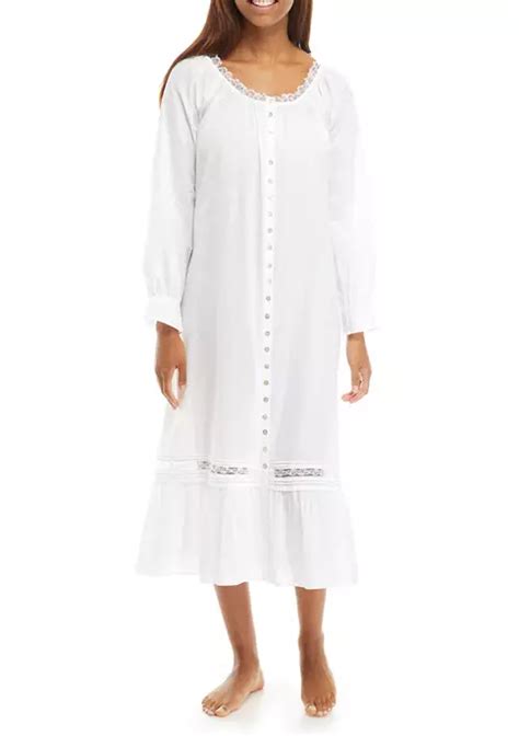 Eileen West Cotton Woven Button Front Long Sleeve Nightgown Belk