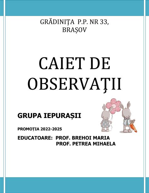 Caiet De Observatii GrĂdiniŢa P Nr 33 BraȘov Grupa IepuraȘii