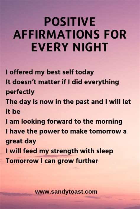 Positive Affirmations For Every Night Positive Self Affirmations
