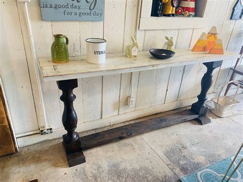 Rustic Farmhouse Entryway Table With Shelve And Turned Legs Etsy