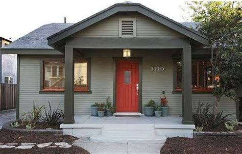 Olive Green Exterior With Bright Door Exterior Paint