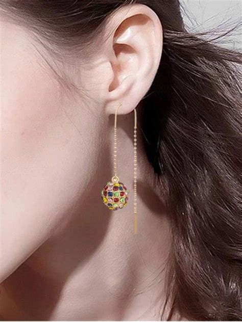 14 Off 2021 Rhinestone Ball Pull Through Earrings In Gold Zaful