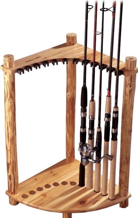 Sturdy Corner Rack Fishing Rod Holder Storage Organizer Wooden Display