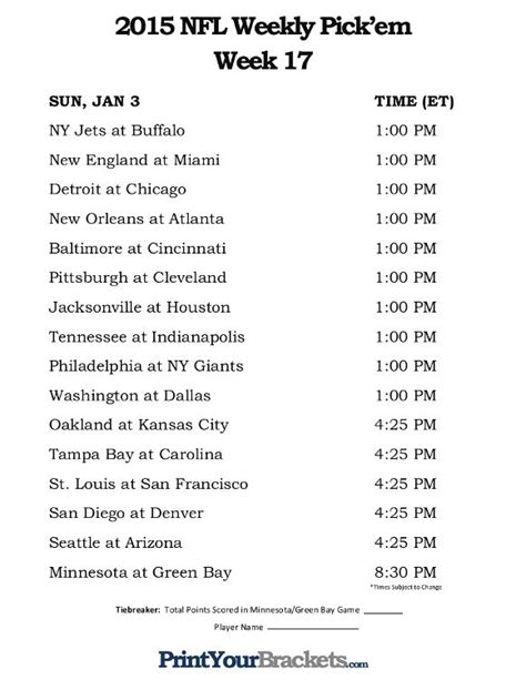 The Nfl Week 17 Schedule Is Shown In This Image And Its Time To Start